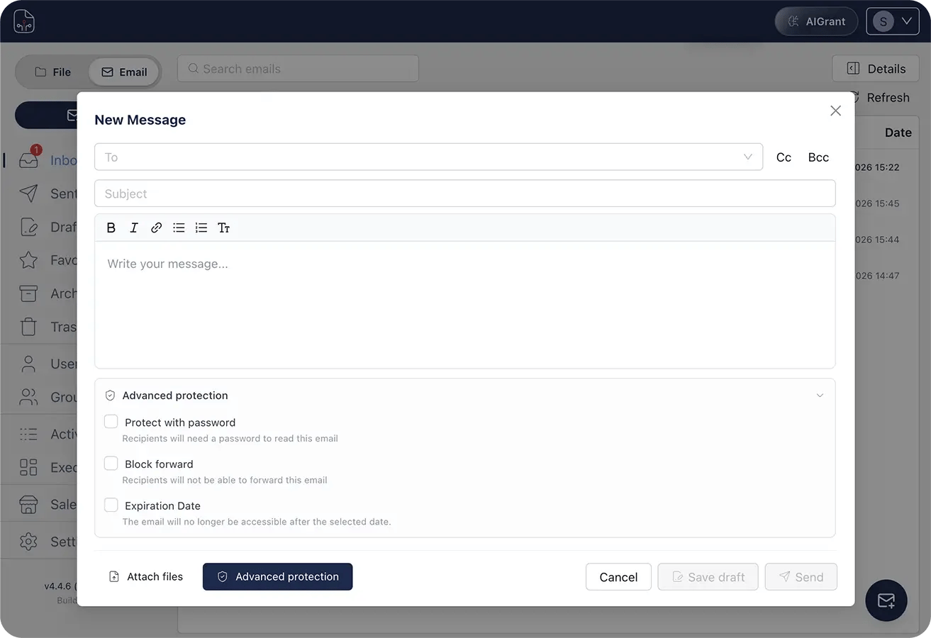 Screenshot EmailGrant